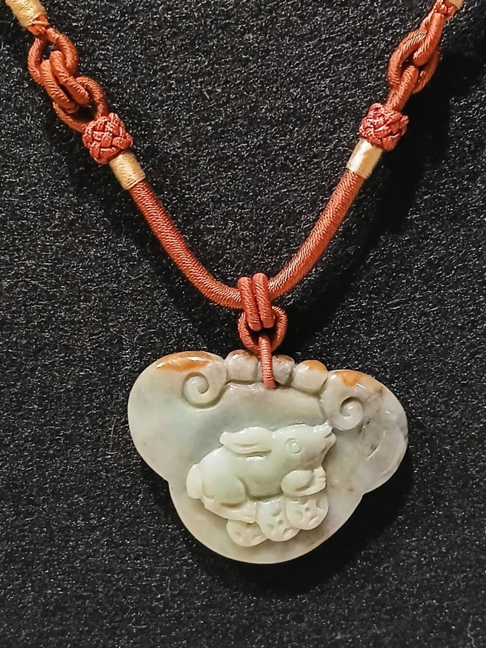 Large Carved Green Jade Lucky Rabbit Pendant Necklace - Adjustable Length